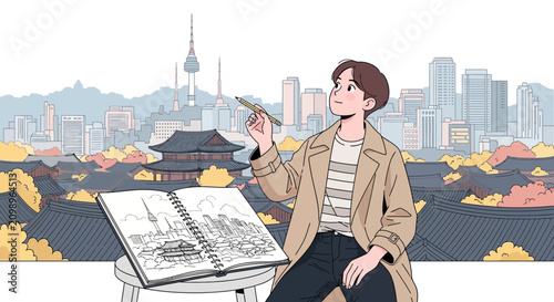 Young professional woman smiling while reading financial newspaper outdoors.