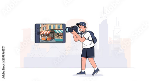 Young woman holding a smartphone with a video call screen.
