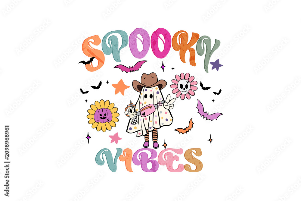 Fototapeta premium Spooky Vibes Cowboy Ghost Floral Western Sublimation Design