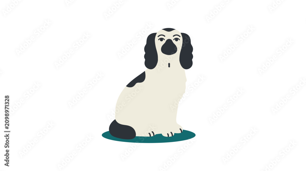 Obraz premium Cute Cocker Spaniel dog illustration, sitting, white background, simple flat design