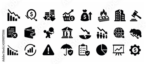 Canvas Print Black and white minimalist icon set of animals.