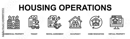 Fotografie Housing Operations Banner Web Outline Icon Vector Illustration Concept for Busin