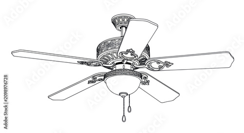 Ornate Ceiling Fan Line Art Vector