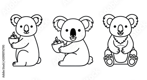 Cute Koala Bear Outline Clipart Set