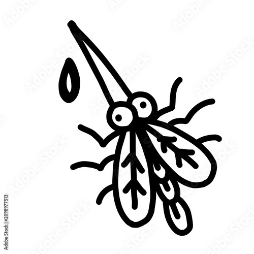 Foto Raw grunge style mosquito line art with blood drop doodle