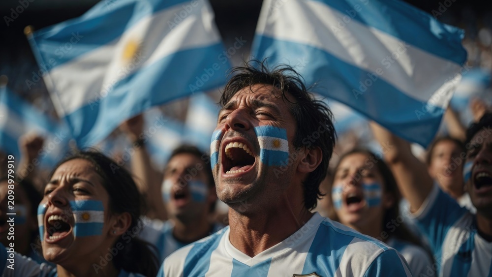 Fototapeta premium Celebration of passion, fans wave flags, joyful expressions, vibrant atmosphere