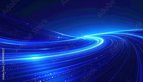 Glowing blue light trails in a digital futuristic landscape