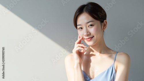 Radiant Short-Haired Woman Smiling Against Gray Background