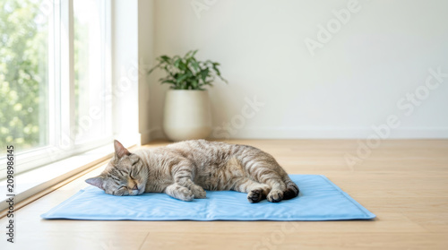 Cat resting on a cooling mat for comfort and relaxation
