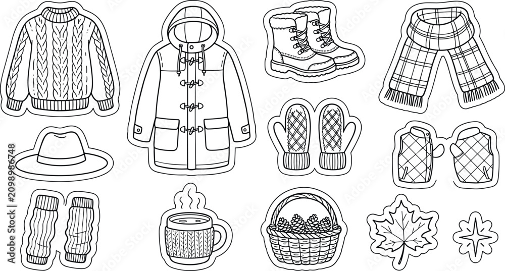Obraz premium Winter Clothing Illustration Featuring Seasonal and Cozy Scenes in Vector Artwork