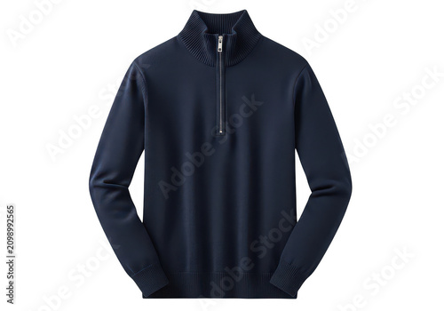 Dark blue quarter zip sweater for men with warm knit fabric texture for casual winter fashion