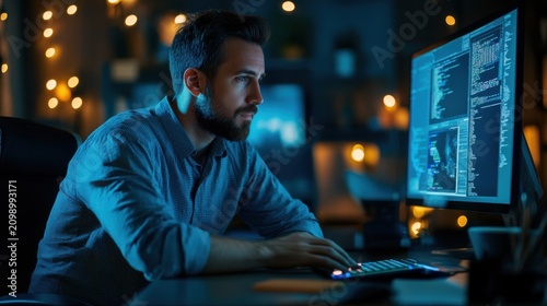 programmer working late at night on computer
