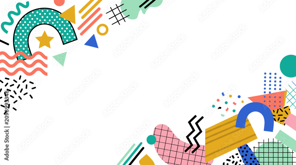 Obraz premium Retro Memphis Style Geometric Shapes Abstract Background