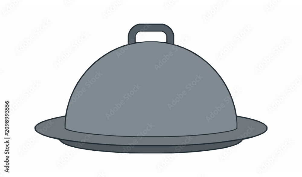 Fototapeta premium Elegant Cloche Dish Covered Serving Plate Flat Vector Illustration for Restaurant Catering Hotel and Food Service Isolated on White Background