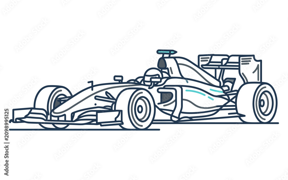 Obraz premium Formula 1 Race Car Outline Vector Illustration