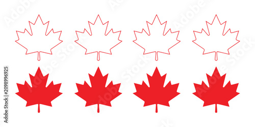 Photos Canadian red maple leaf symbols set for national holiday events and canada day celebration icons