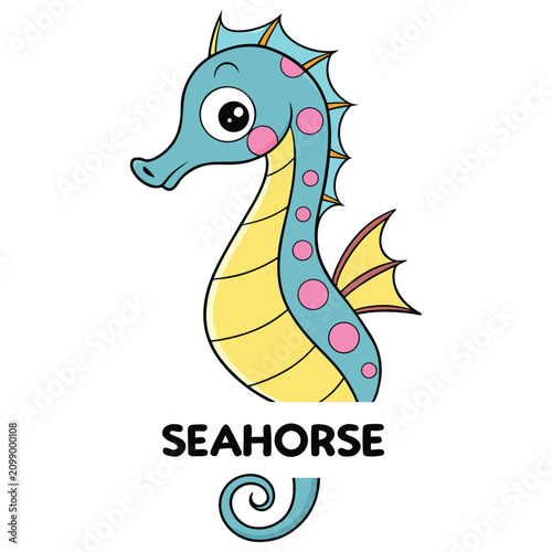 Childish Seahorse Icon Vector Design for Kids Birthday Party
