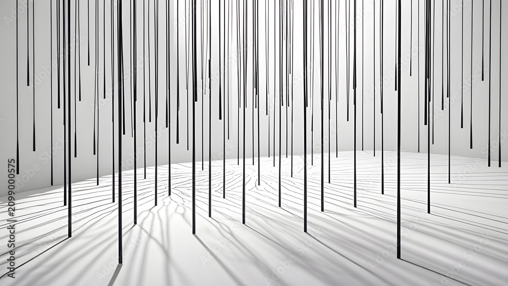 Obraz premium Black vertical lines on white background with shadows