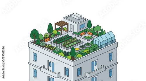 Foto Urban Rooftop Garden Oasis: Sustainable City Living and Green Space