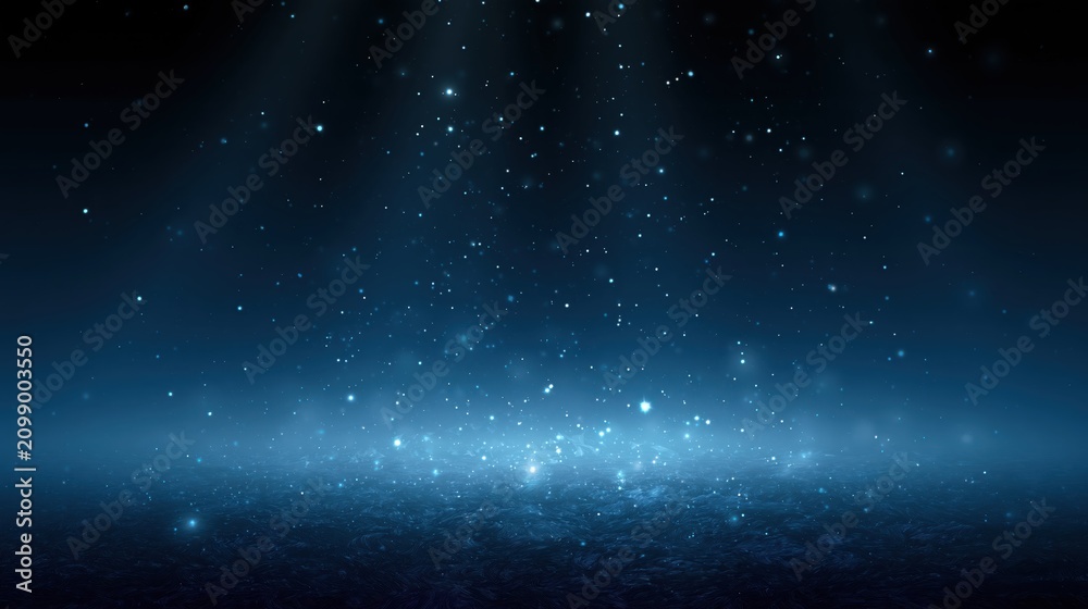 Fototapeta premium Abstract blue glowing particles falling over dark textured surface