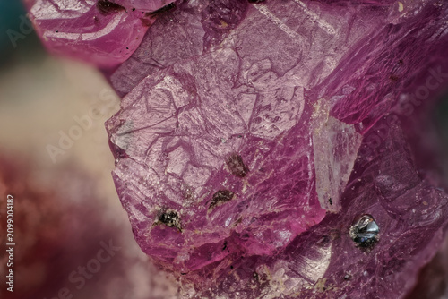 Corundum Crystal with Muscovite and Rutile Microphotography: Pink Sapphire from Khit Ostrov Karelia Under Magnification View 5X