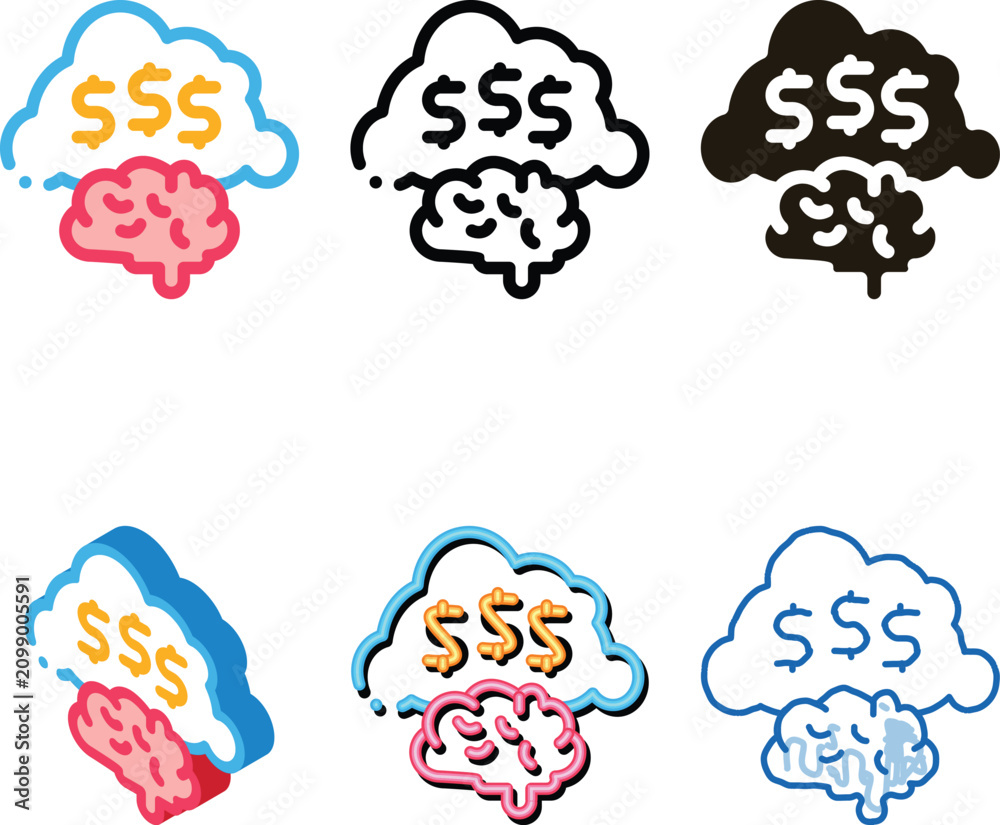 Obraz premium Thoughts on Making Money Icon Vector. Outline Thoughts on Making Money Sign. Isolated styles Contour Symbol
