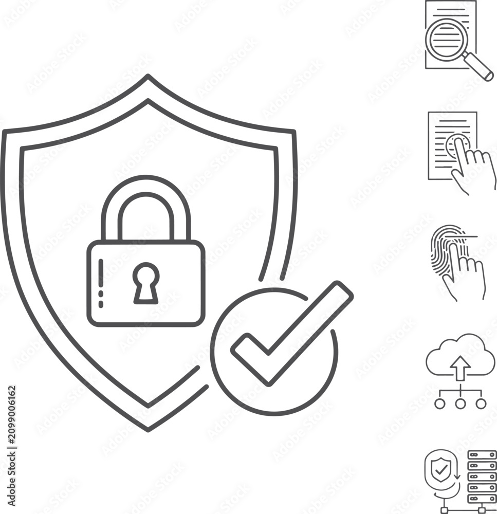 Obraz premium Data privacy and cyber security line icons