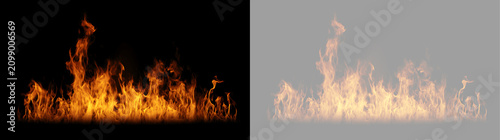 Fotografija Horizontal blazing fire flames isolated on black and transparent background
