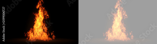 Canvas-taulu Tall blazing fire flame isolated on transparent and black background