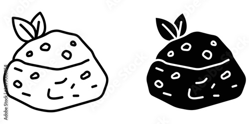 Cuadro en lienzo Onigiri rice ball with leaf garnish isolated on white background in line and sol