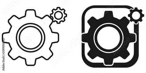 Photos Interlocking gears with one smaller gear connected during a process with clean s