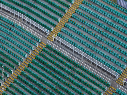 фотографія Aerial close up of empty seating at Scarborough Open Air Theatre showing rows of