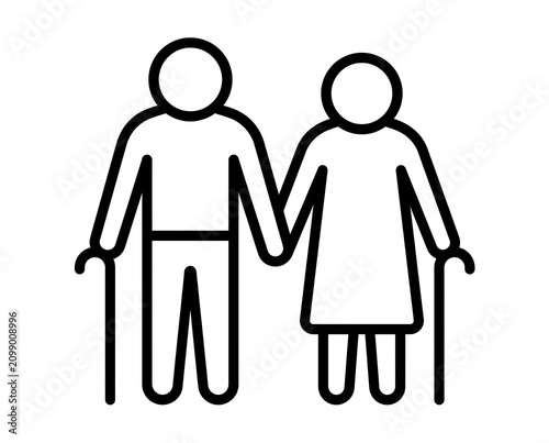 premium elderly couple outline line icon for universal accessibility healthcare public signage transportation guidance and inclusive wayfinding communication