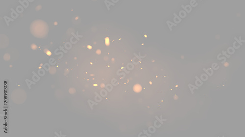 Glowing fire embers floating on transparent background. Light particles overlay effect