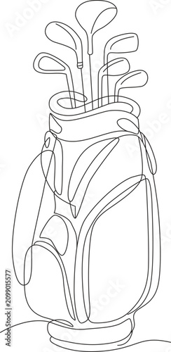 Bild auf Leinwand Golf Bag With Clubs Continuous Line Drawing On White Background