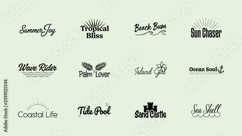 Photos Collection of stylish summer and beach themed graphic design elements and text a