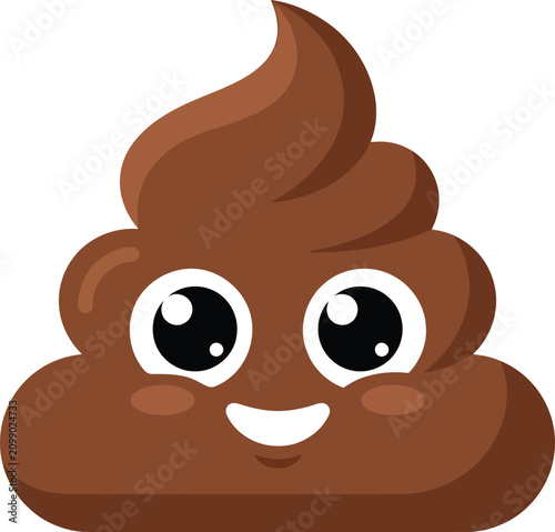 Cute brown poop emoji character with smiling face vector illustration