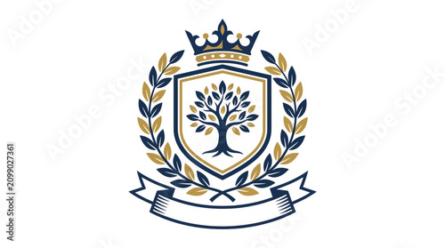 Foto Royal Crest Emblem With Tree, Crown and Laurel Wreath