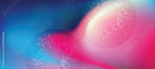 Quadro su tela Abstract colorful swirling shapes with dots and circles on blue and pink background