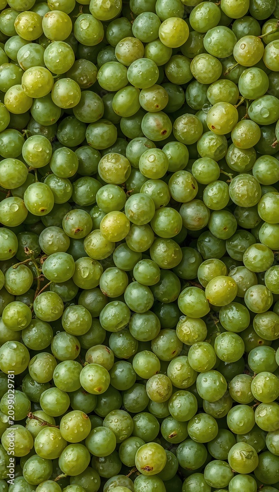 Obraz premium Fresh green grapes filling the frame create a natural organic fruit background rich in freshness and healthy nutrition.