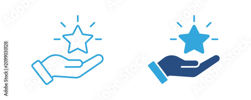 Fotografija Hand holding star icon, featured service, premium quality, customer satisfaction
