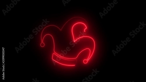 Glowing Neon Jester Hat Line Animation with Multi Color Variations on Black Background