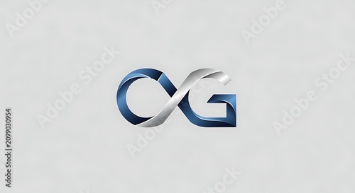 Metallic Blue and Silver Abstract Infinity Logo Centered on Light Gray Background