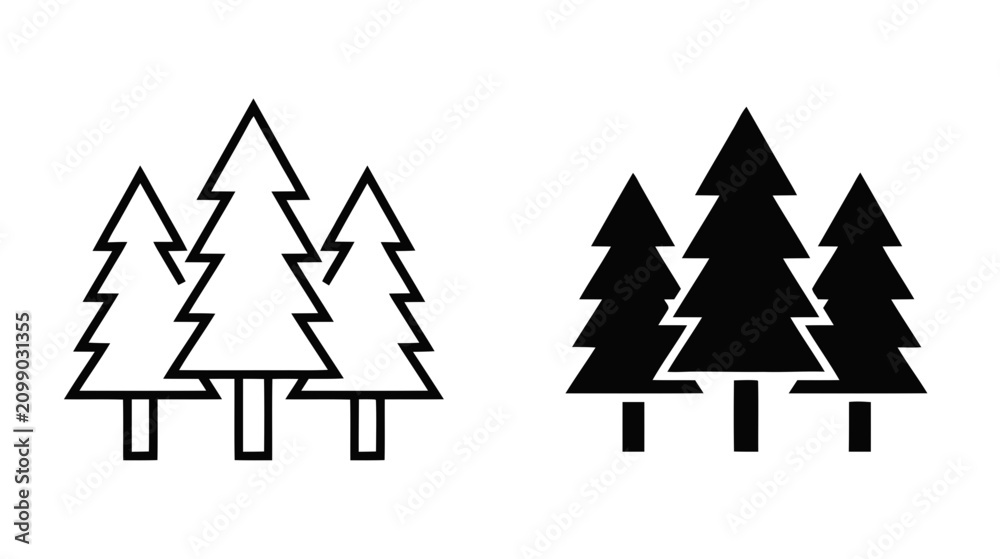 Fototapeta premium Vector illustration of set of pine tree icons, coniferous forest symbols on a transparent background