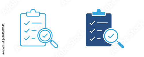 Foto Clipboard with magnifying glass icon, document verification, audit checklist, qu