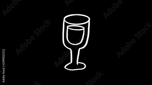 Wine glass hand drawn animation, pouring beverage motion, alcohol drink, cheers celebration, party vibe, doodle sketch style, liquid flow, animated silhouette