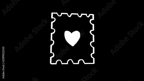 Postage stamp hand drawn animation, love letter mail motion, romantic message symbol, heart envelope sign, vintage mailer graphic, cute doodle, paper texture