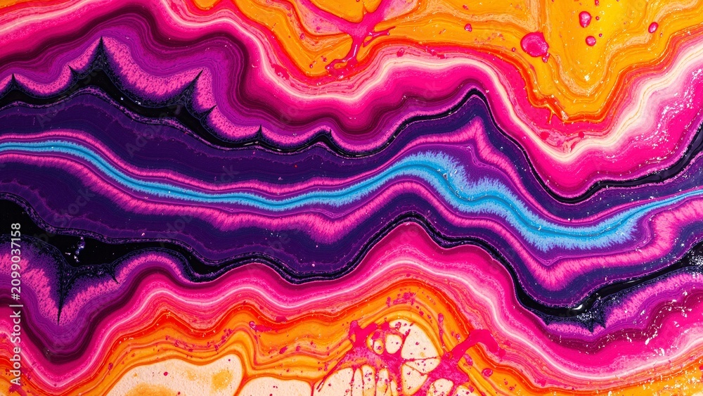 Obraz premium Vibrant Abstract Waves of Pink, Blue and Yellow