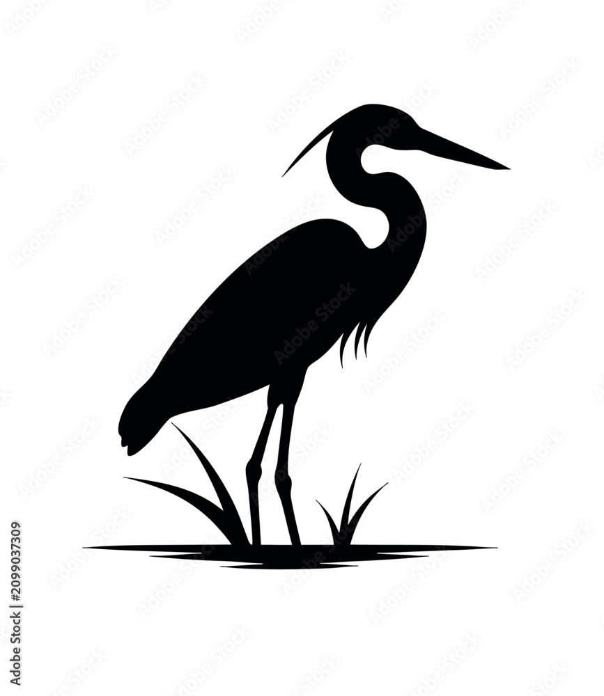 Fototapeta premium Heron Standing In Shallow Swamp Silhouette