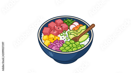 Poke bowl with raw fish.